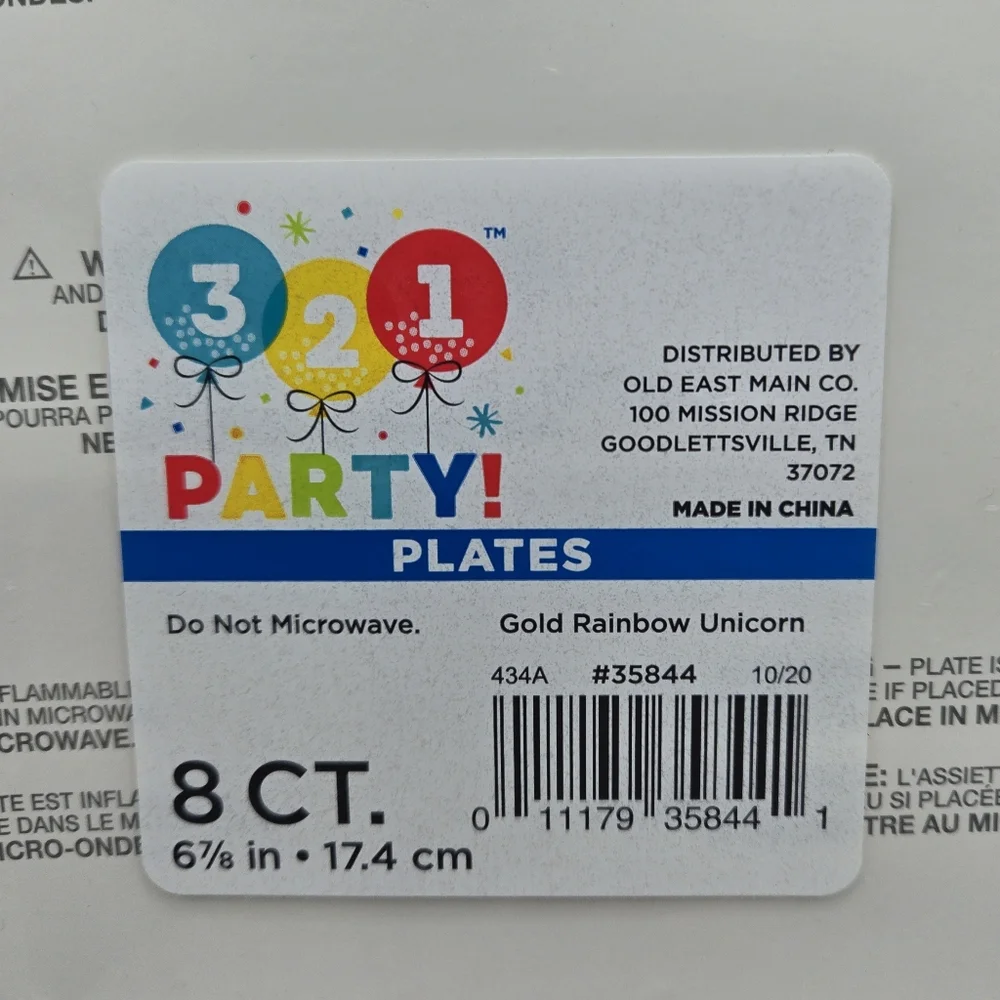 321 Party Gold Rainbow Unicorn Party Plates